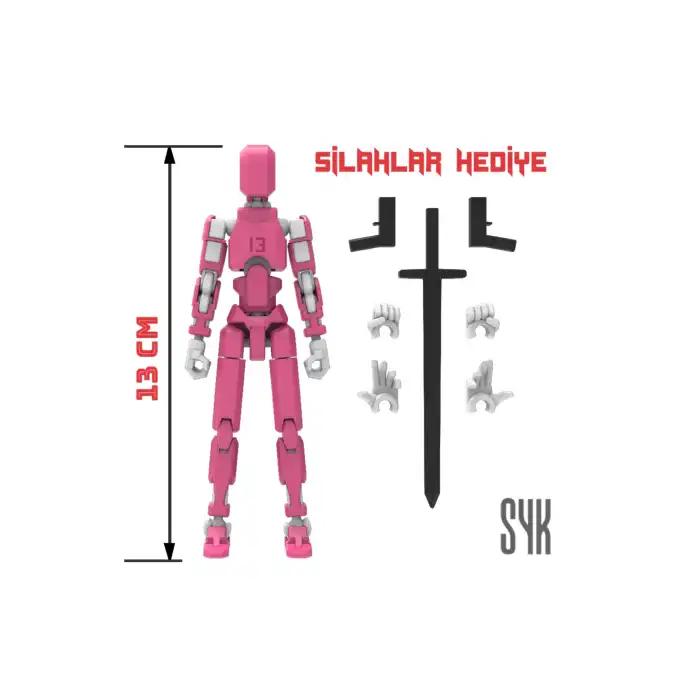 Robot 13 Dummy Pembe Beyaz Tüm Eklemleri Hareketli Aksiyon Figürü Oyuncak