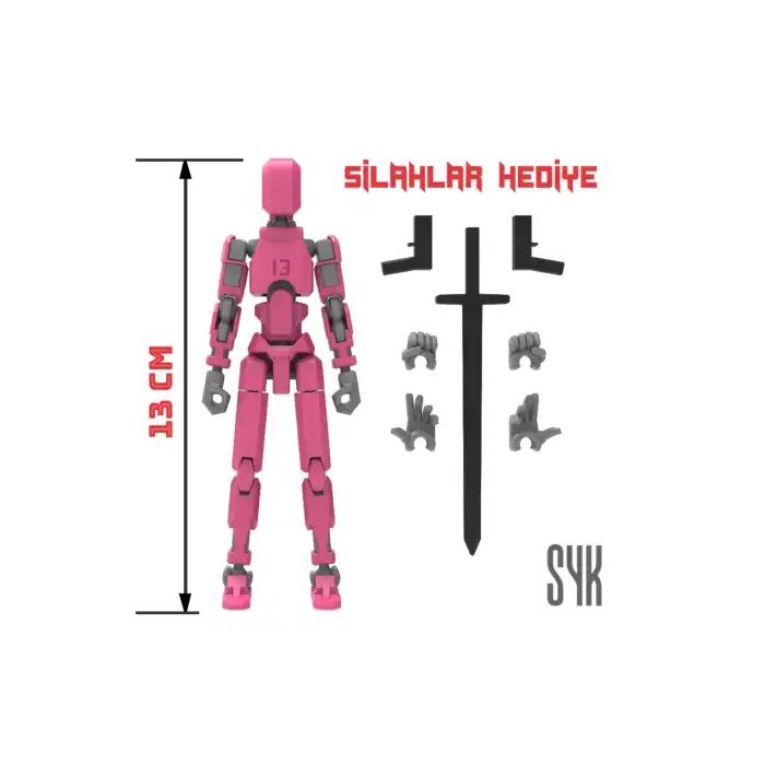 Robot 13 Dummy Pembe Gri Tüm Eklemleri Hareketli Aksiyon Figürü Oyuncak