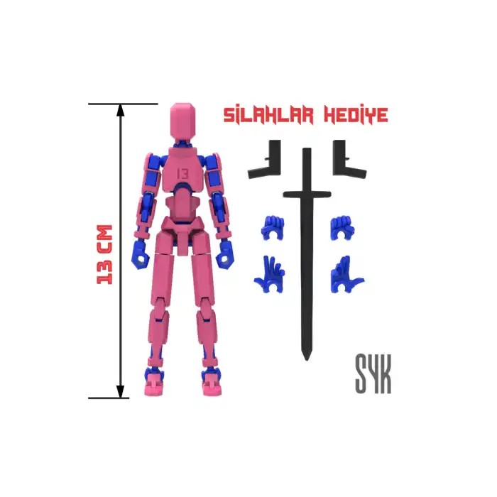 Robot 13 Dummy Pembe Mavi Tüm Eklemleri Hareketli Aksiyon Figürü Oyuncak