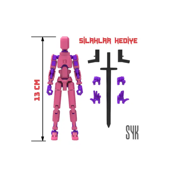 Robot 13 Dummy Pembe Mor Tüm Eklemleri Hareketli Aksiyon Figürü Oyuncak