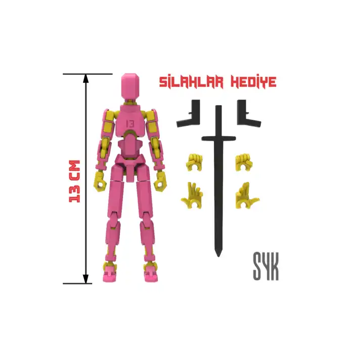 Robot 13 Dummy Pembe Sarı Tüm Eklemleri Hareketli Aksiyon Figürü Oyuncak