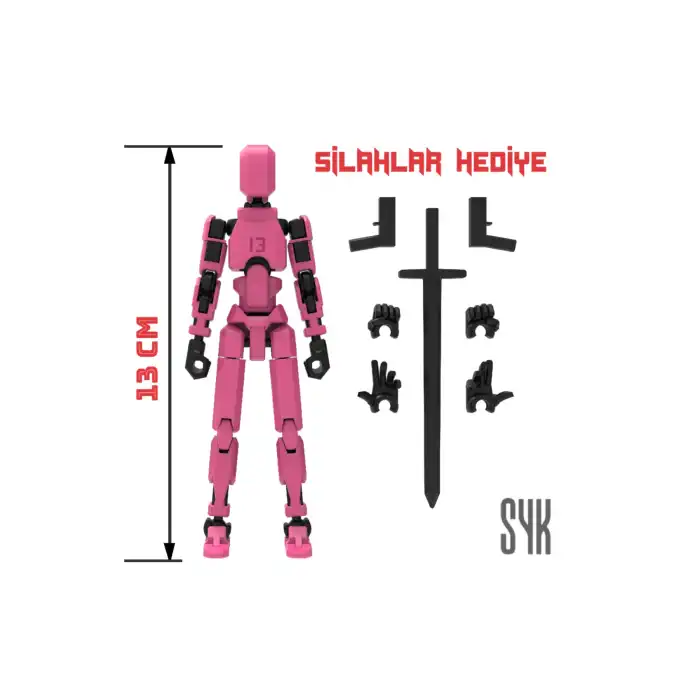 Robot 13 Dummy Pembe Siyah Tüm Eklemleri Hareketli Aksiyon Figürü Oyuncak