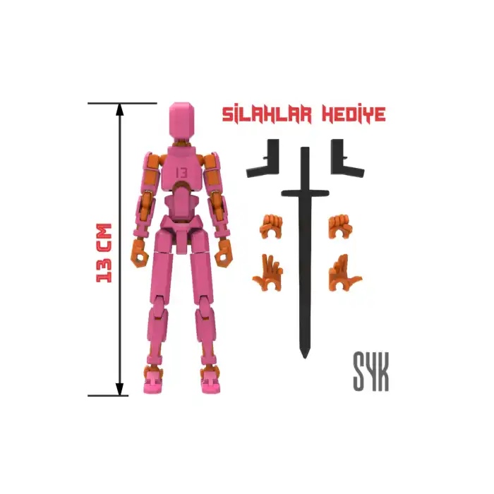 Robot 13 Dummy Pembe Turuncu Tüm Eklemleri Hareketli Aksiyon Figürü Oyuncak