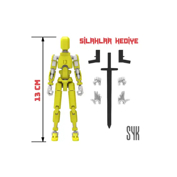 Robot 13 Dummy Sarı Beyaz Tüm Eklemleri Hareketli Aksiyon Figürü Oyuncak