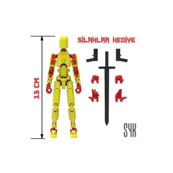 Robot 13 Dummy Sarı Kırmızı Tüm Eklemleri Hareketli Aksiyon Figürü Oyuncak