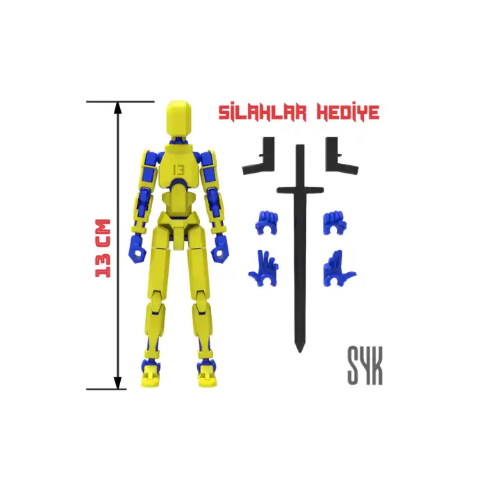 Robot 13 Dummy Sarı Mavi Tüm Eklemleri Hareketli Aksiyon Figürü Oyuncak