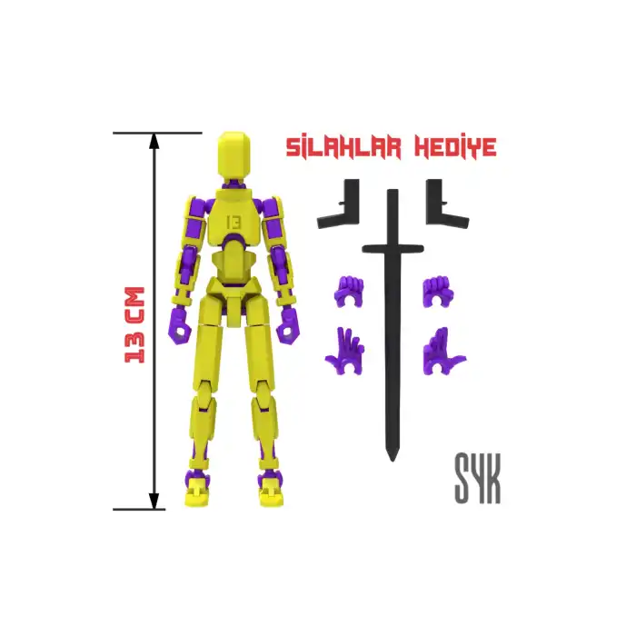 Robot 13 Dummy Sarı Mor Tüm Eklemleri Hareketli Aksiyon Figürü Oyuncak