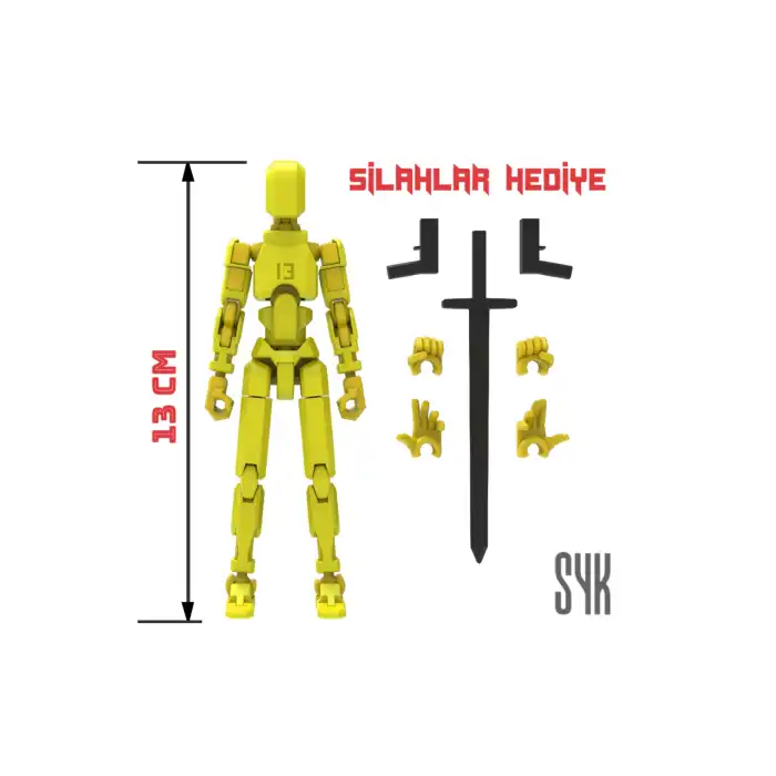 Robot 13 Dummy Sarı Sarı Tüm Eklemleri Hareketli Aksiyon Figürü Oyuncak