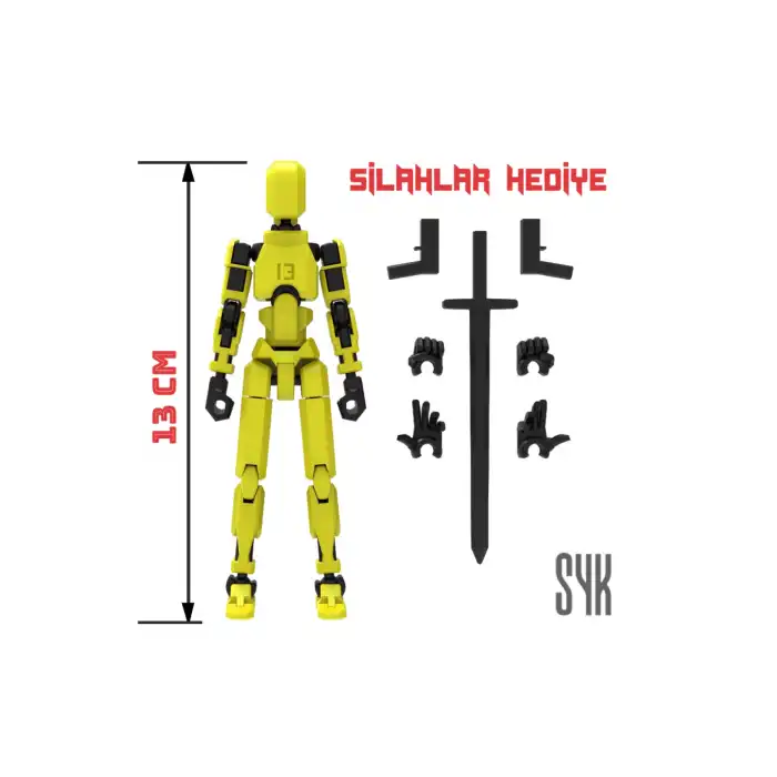 Robot 13 Dummy Sarı Siyah Tüm Eklemleri Hareketli Aksiyon Figürü Oyuncak