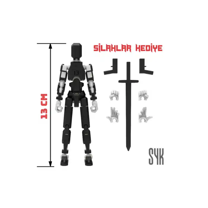 Robot 13 Dummy Siyah Beyaz Tüm Eklemleri Hareketli Aksiyon Figürü Oyuncak