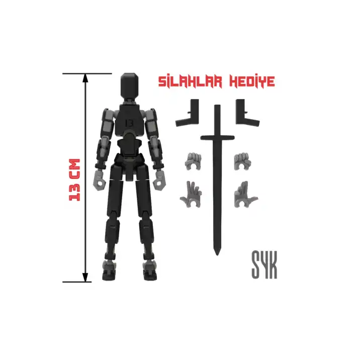 Robot 13 Dummy Siyah Gri Tüm Eklemleri Hareketli Aksiyon Figürü Oyuncak