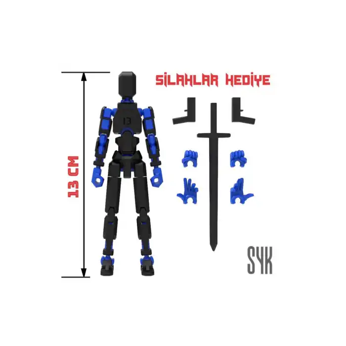 Robot 13 Dummy Siyah Mavi Tüm Eklemleri Hareketli Aksiyon Figürü Oyuncak