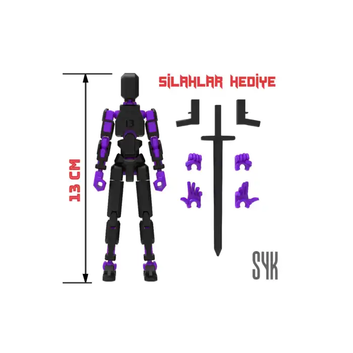 Robot 13 Dummy Siyah Mor Tüm Eklemleri Hareketli Aksiyon Figürü Oyuncak