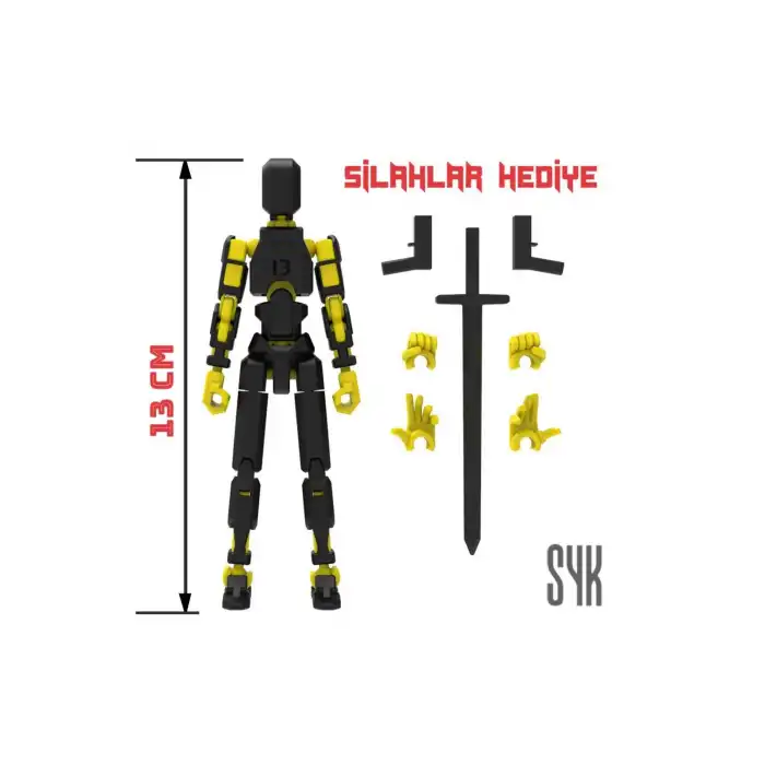 Robot 13 Dummy Siyah Sarı Tüm Eklemleri Hareketli Aksiyon Figürü Oyuncak