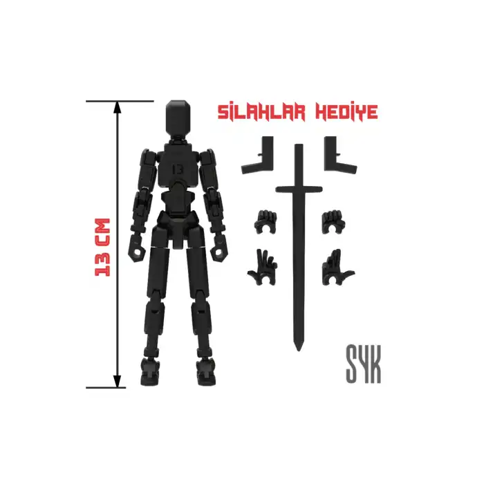 Robot 13 Dummy Siyah Siyah Tüm Eklemleri Hareketli Aksiyon Figürü Oyuncak