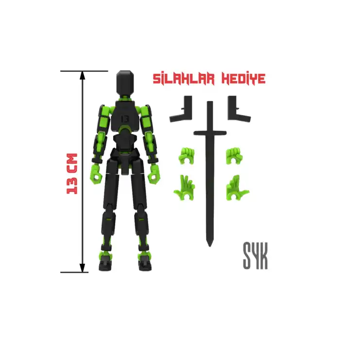 Robot 13 Dummy Siyah Yeşil Tüm Eklemleri Hareketli Aksiyon Figürü Oyuncak