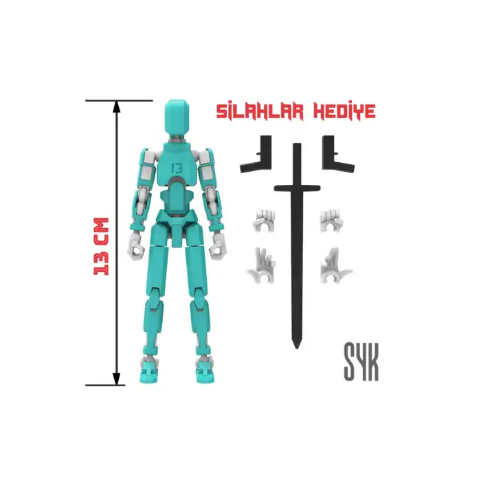 Robot 13 Dummy Turkuaz Beyaz Tüm Eklemleri Hareketli Aksiyon Figürü Oyuncak