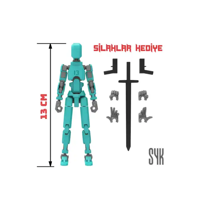 Robot 13 Dummy Turkuaz Gri Tüm Eklemleri Hareketli Aksiyon Figürü Oyuncak