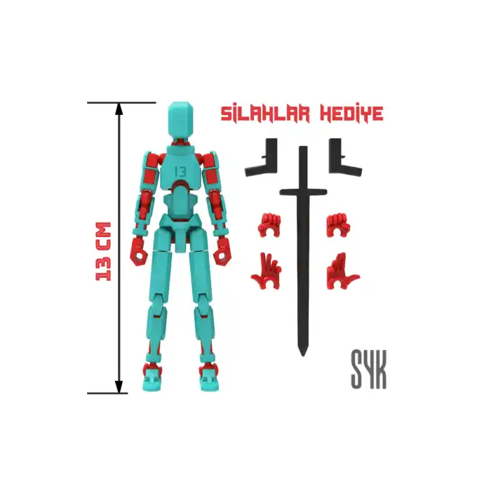 Robot 13 Dummy Turkuaz Kırmızı Tüm Eklemleri Hareketli Aksiyon Figürü Oyuncak