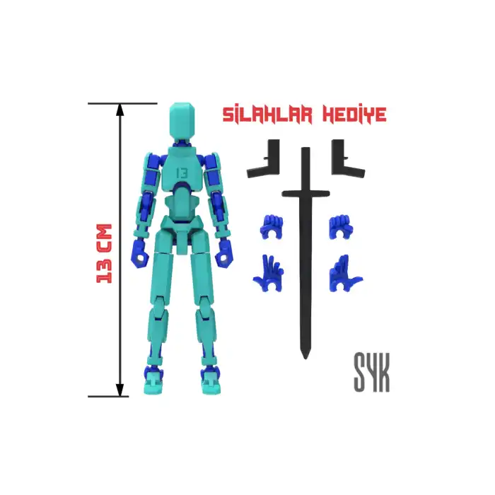 Robot 13 Dummy Turkuaz Mavi Tüm Eklemleri Hareketli Aksiyon Figürü Oyuncak