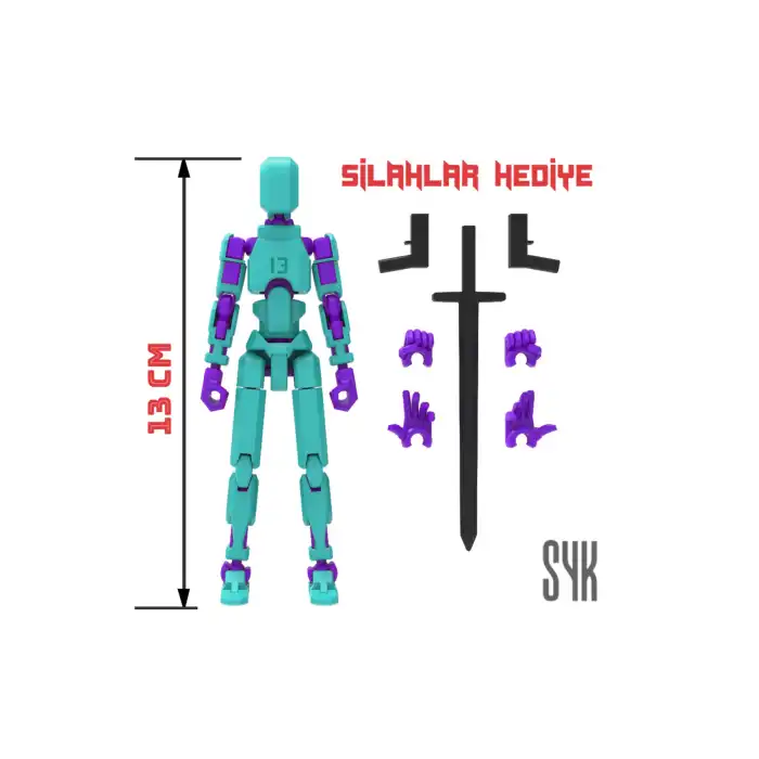 Robot 13 Dummy Turkuaz Mor Tüm Eklemleri Hareketli Aksiyon Figürü Oyuncak