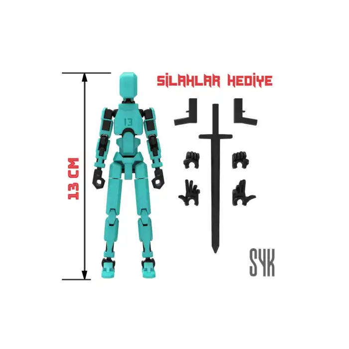 Robot 13 Dummy Turkuaz Siyah Tüm Eklemleri Hareketli Aksiyon Figürü Oyuncak