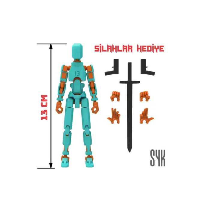 Robot 13 Dummy Turkuaz Turuncu Tüm Eklemleri Hareketli Aksiyon Figürü Oyuncak