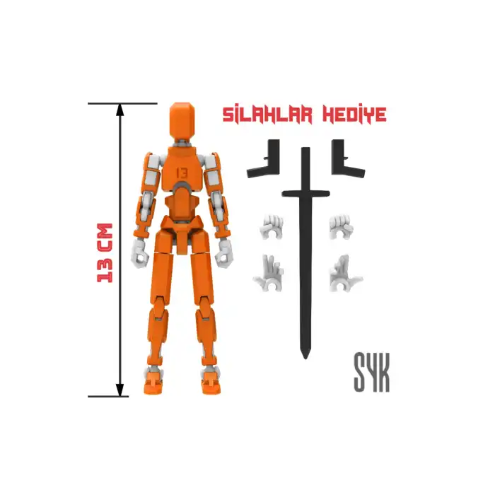 Robot 13 Dummy Turuncu Beyaz Tüm Eklemleri Hareketli Aksiyon Figürü Oyuncak
