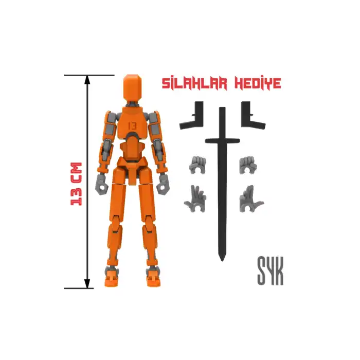 Robot 13 Dummy Turuncu Gri Tüm Eklemleri Hareketli Aksiyon Figürü Oyuncak