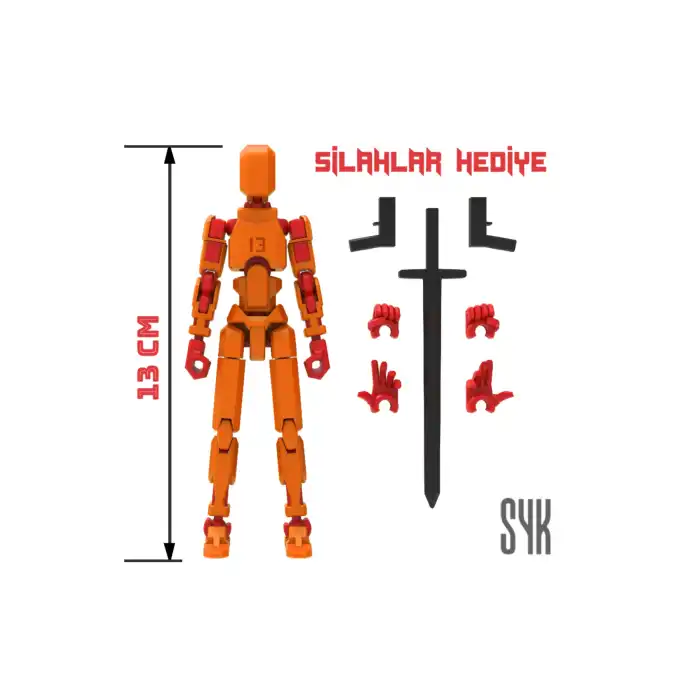 Robot 13 Dummy Turuncu Kırmızı Tüm Eklemleri Hareketli Aksiyon Figürü Oyuncak