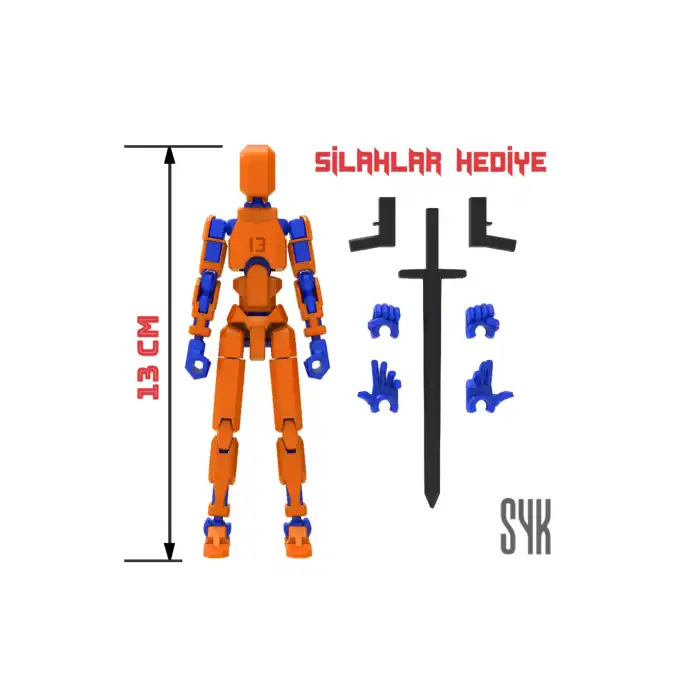 Robot 13 Dummy Turuncu Mavi Tüm Eklemleri Hareketli Aksiyon Figürü Oyuncak