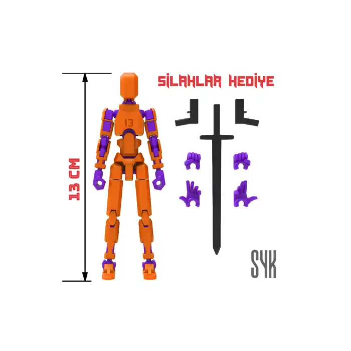Robot 13 Dummy Turuncu Mor Tüm Eklemleri Hareketli Aksiyon Figürü Oyuncak