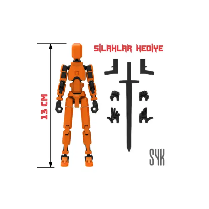 Robot 13 Dummy Turuncu Siyah Tüm Eklemleri Hareketli Aksiyon Figürü Oyuncak