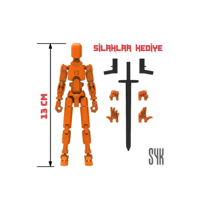 Robot 13 Dummy Turuncu Turuncu Tüm Eklemleri Hareketli Aksiyon Figürü Oyuncak