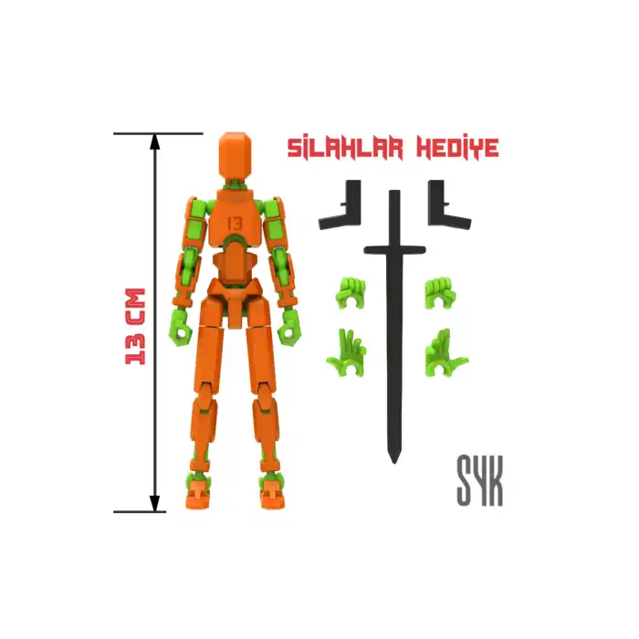 Robot 13 Dummy Turuncu Yeşil Tüm Eklemleri Hareketli Aksiyon Figürü Oyuncak