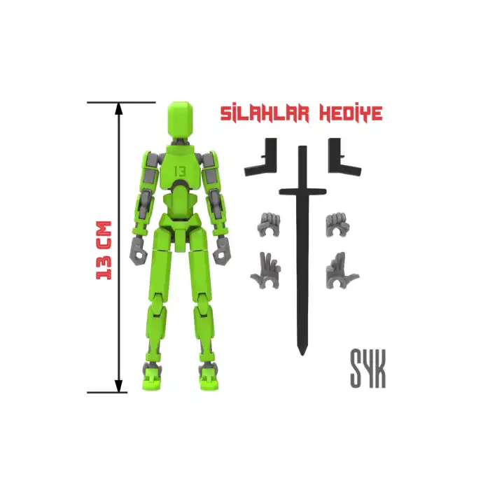Robot 13 Dummy Yeşil Gri Tüm Eklemleri Hareketli Aksiyon Figürü Oyuncak