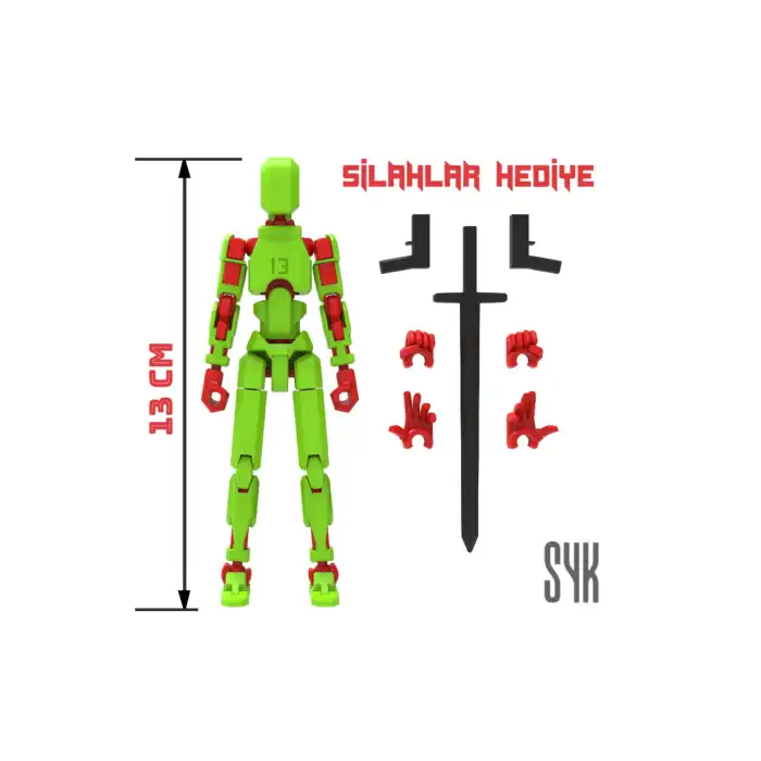 Robot 13 Dummy Yeşil Kırmızı Tüm Eklemleri Hareketli Aksiyon Figürü Oyuncak