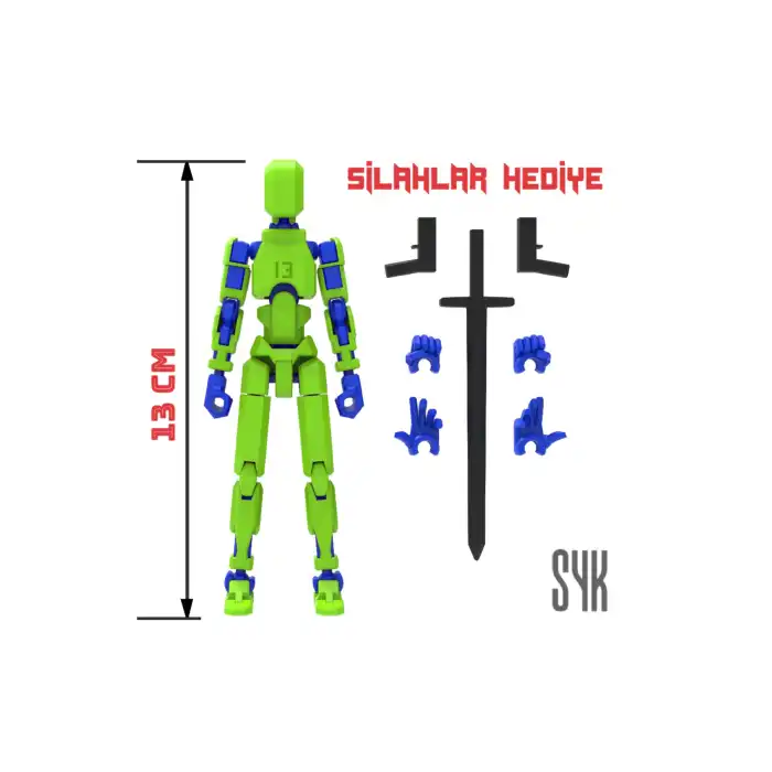 Robot 13 Dummy Yeşil Mavi Tüm Eklemleri Hareketli Aksiyon Figürü Oyuncak