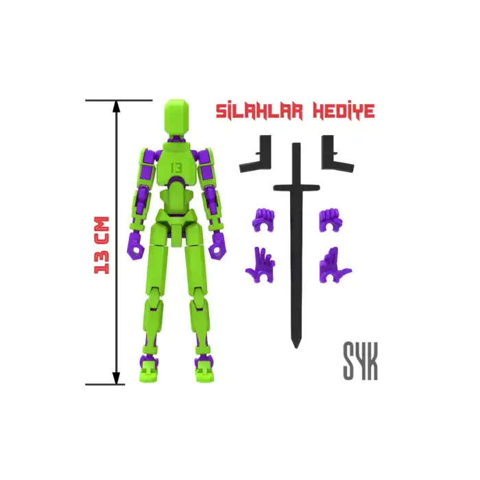 Robot 13 Dummy Yeşil Mor Tüm Eklemleri Hareketli Aksiyon Figürü Oyuncak