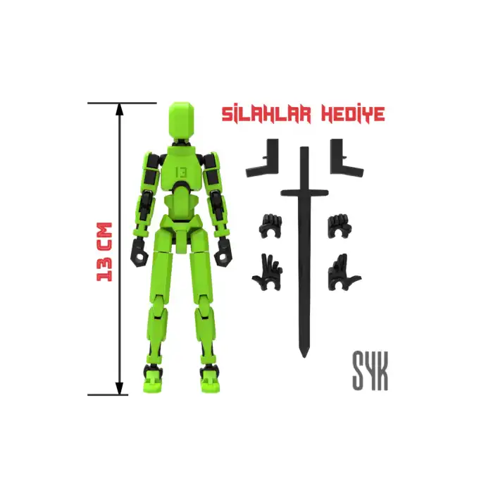 Robot 13 Dummy Yeşil Siyah Tüm Eklemleri Hareketli Aksiyon Figürü Oyuncak