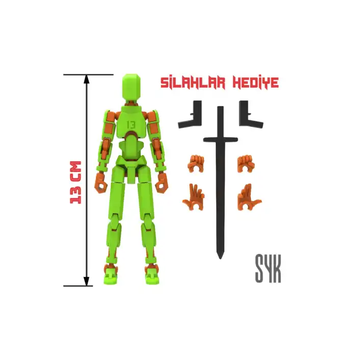 Robot 13 Dummy Yeşil Turuncu Tüm Eklemleri Hareketli Aksiyon Figürü Oyuncak