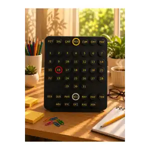 Sonsuz Takvim Türkçe (5 Halkalı Ring - A Date) Duvar & Masaüstü Siyah