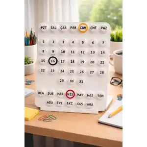 Sonsuz Takvim Türkçe (5 Halkalı Ring - A Date) Duvar & Masaüstü Beyaz