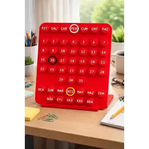 Sonsuz Takvim Türkçe (5 Halkalı Ring - A Date) Duvar & Masaüstü Kırmızı
