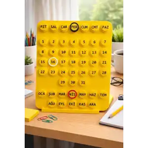 Sonsuz Takvim Türkçe (5 Halkalı Ring - A Date) Duvar & Masaüstü Sarı