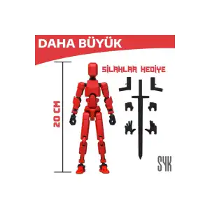 (BÜYÜK) Robot 20 Dummy Kırmızı Siyah Tüm Eklemleri Hareketli Aksiyon Figürü Oyuncak