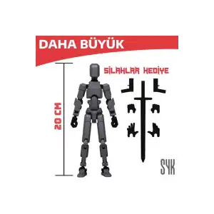 (BÜYÜK) Robot 20 Dummy Koyu Gri Siyah Tüm Eklemleri Hareketli Aksiyon Figürü Oyuncak