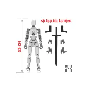 Robot 13 Dummy Beyaz Gri Tüm Eklemleri Hareketli Aksiyon Figürü Oyuncak