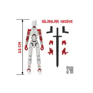 Robot 13 Dummy Beyaz Kırmızı Tüm Eklemleri Hareketli Aksiyon Figürü Oyuncak