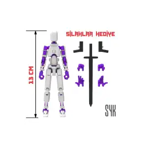 Robot 13 Dummy Beyaz Mor Tüm Eklemleri Hareketli Aksiyon Figürü Oyuncak